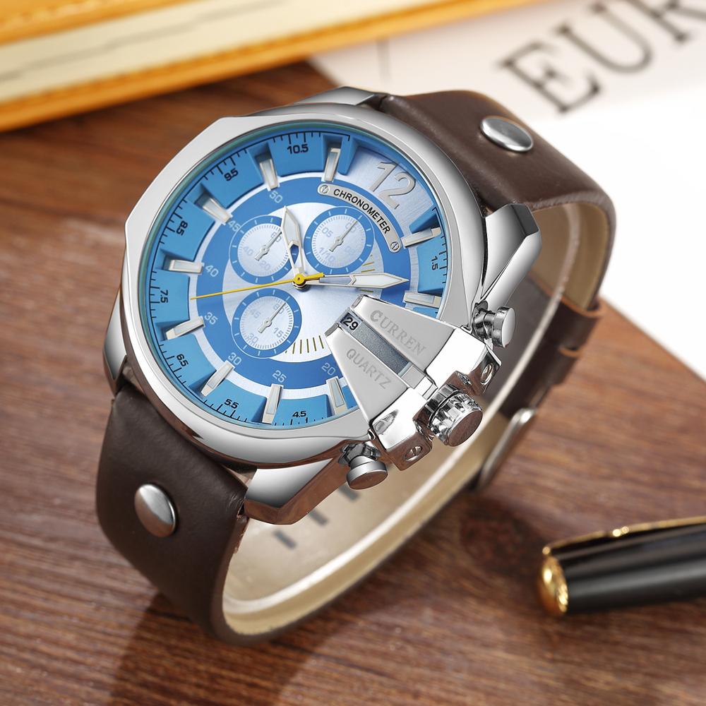 Men's quartz wristwatch with white dial, gold-tone case, and brown leather strap1621243260e1af0c20-0