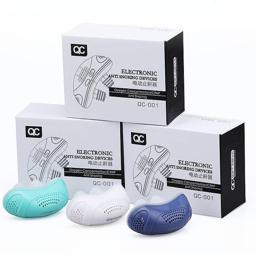 Anti-snoring nasal device set: three colored units with retail boxes