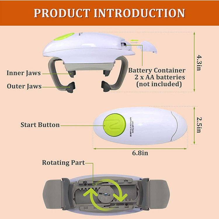 Electric bottle opener side view with rotating jaws and start button design