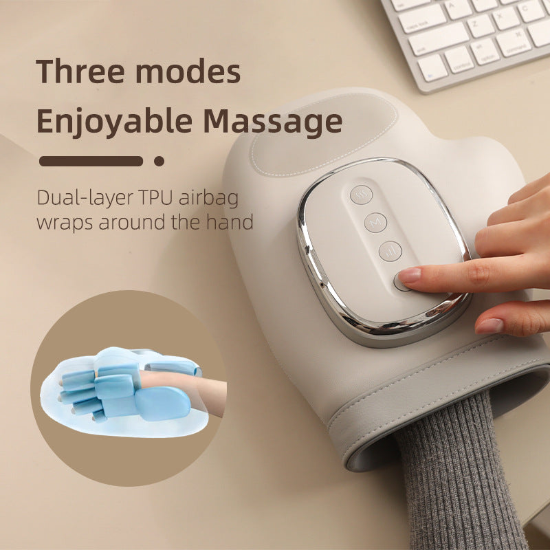 Light gray dual-layer TPU airbag hand massager with three mode control panel
