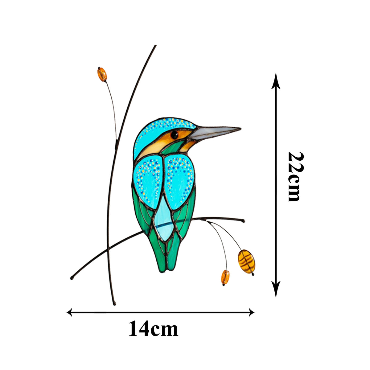 Cartoon bird wall sticker with turquoise and teal body, 22 x 14 cm branch design