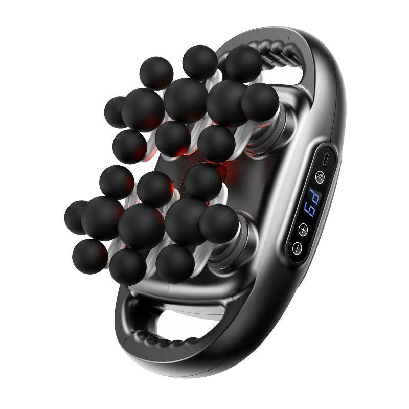 Black multi-head fascia gun massager with stacked black massage heads