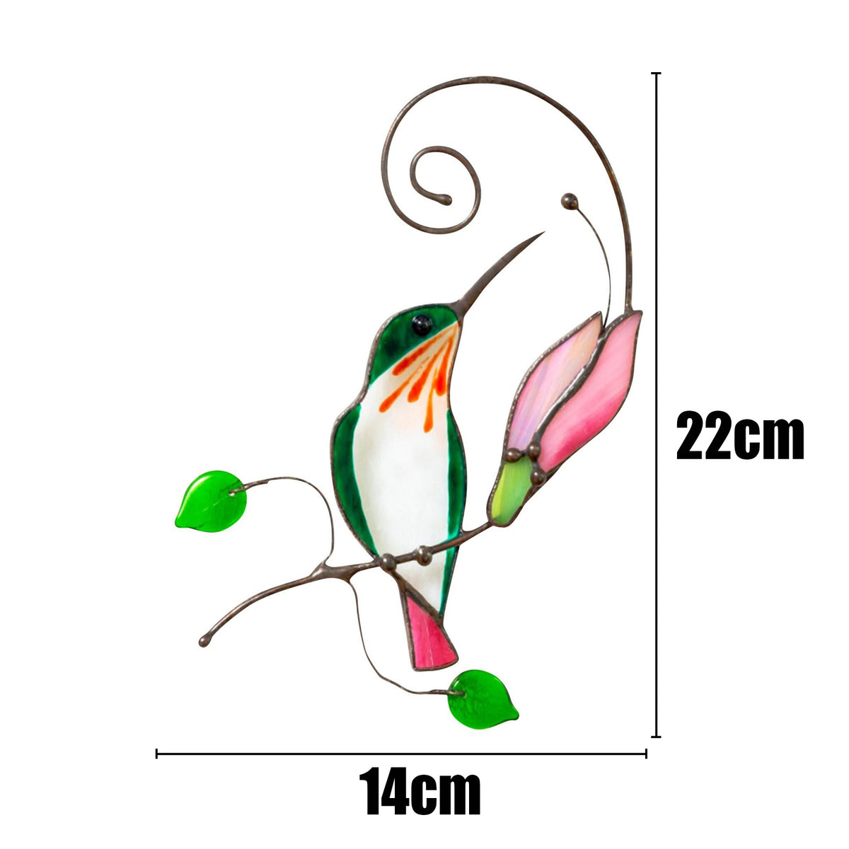 Cartoon bird wall sticker with green body and pink wings, 22 x 14 cm branch design