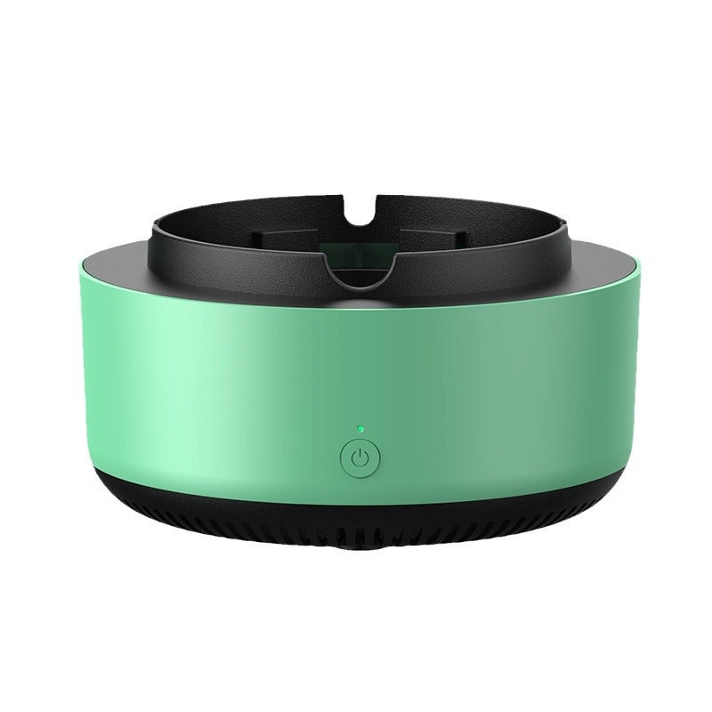 Green air purifier ashtray with black open top and power button indicator