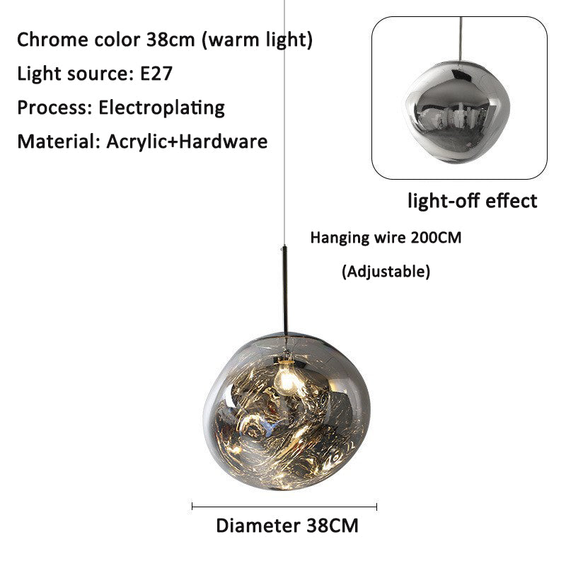 Single chrome spherical acrylic pendant globe with adjustable hanging wire, 38cm diameter