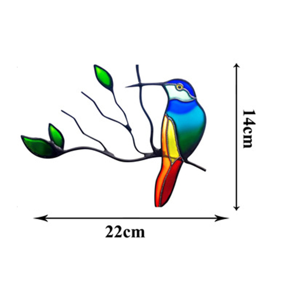 Cartoon bird wall sticker with blue head and red beak, 22 x 14 cm branch perch