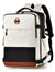 Color-block backpack bag with white front, black base, brown bottom, and front pockets