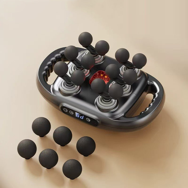 White multi-head fascia gun massager with black massage heads and control panel
