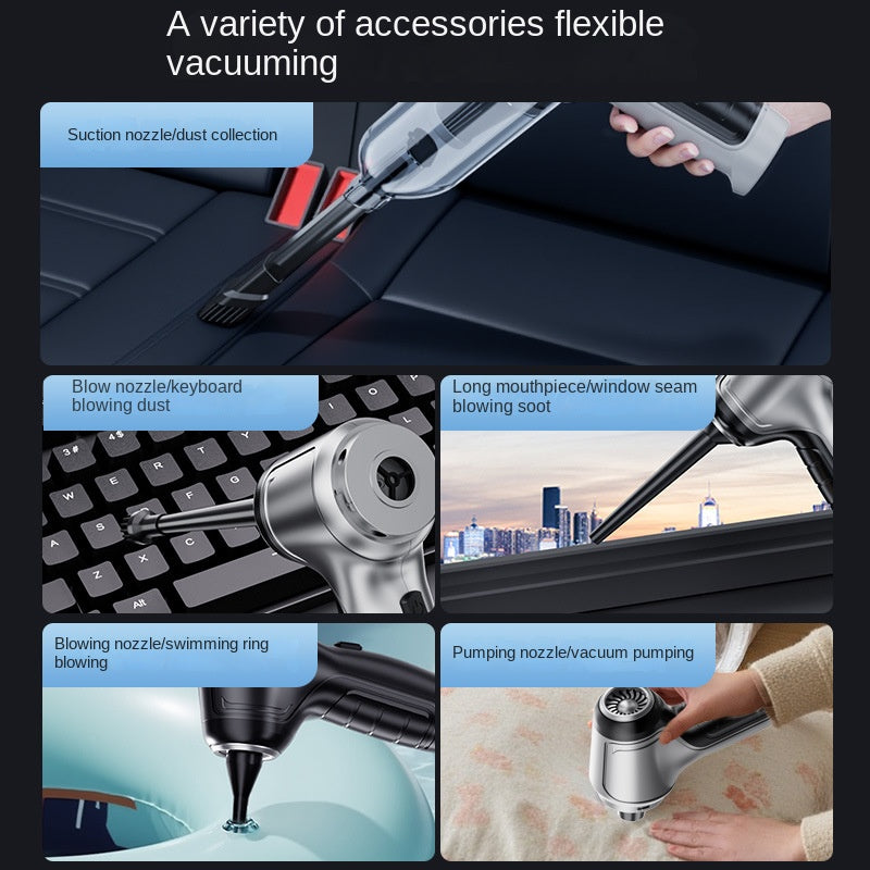 Handheld vacuum cleaner with multiple cleaning nozzles for car seats, keyboard, and windows