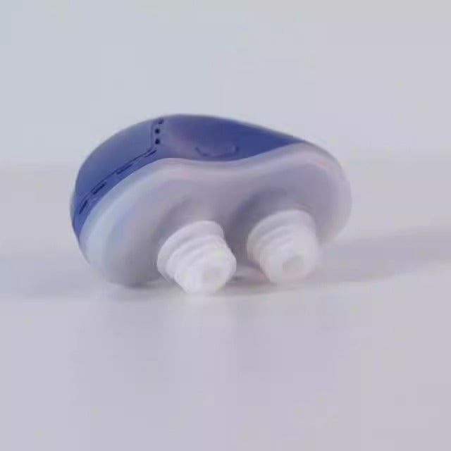 Blue anti-snoring nasal device with two white contact tips