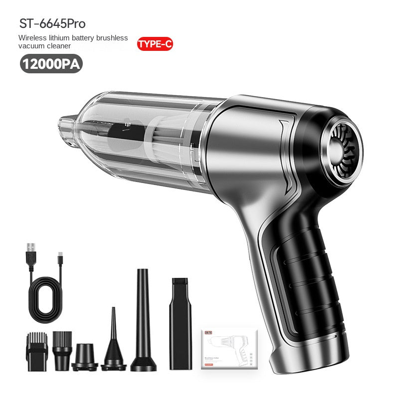 Silver-gray Pro handheld vacuum cleaner with Type-C charging and 12000Pa suction rating
