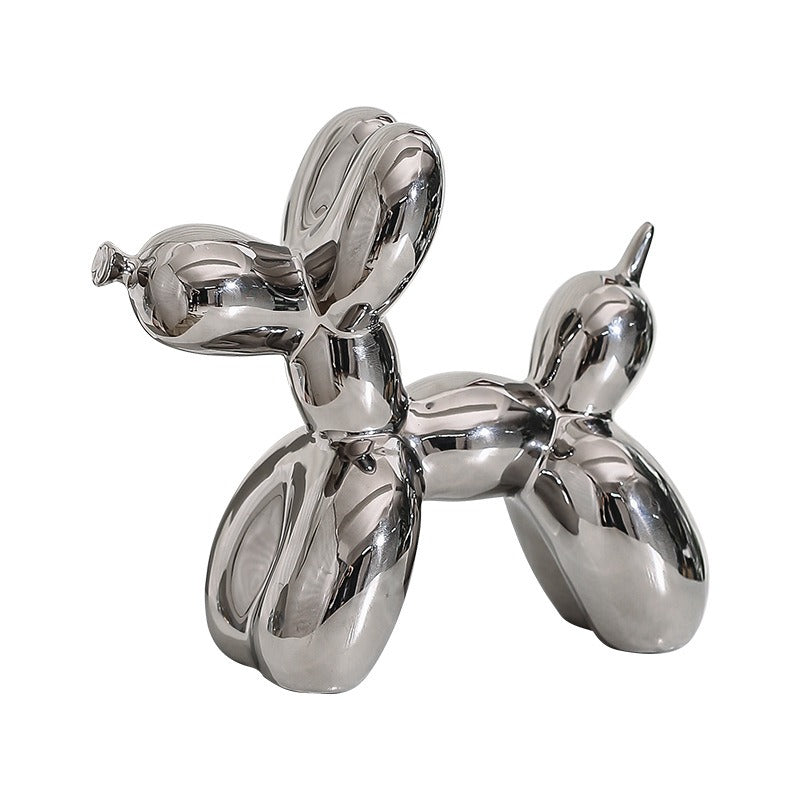 Balloon dog metallic silver balloon-style figurine, side view