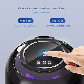 Black ultrasonic denture cleaner with digital display and finger pressing start button