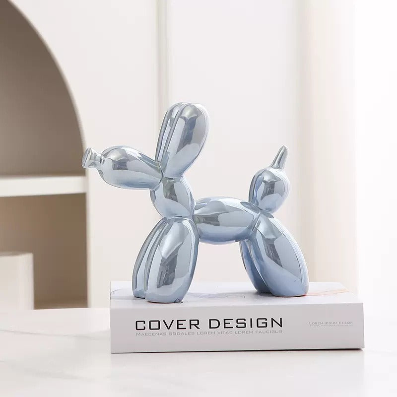 Balloon dog metallic blue balloon-style figurine with curled legs