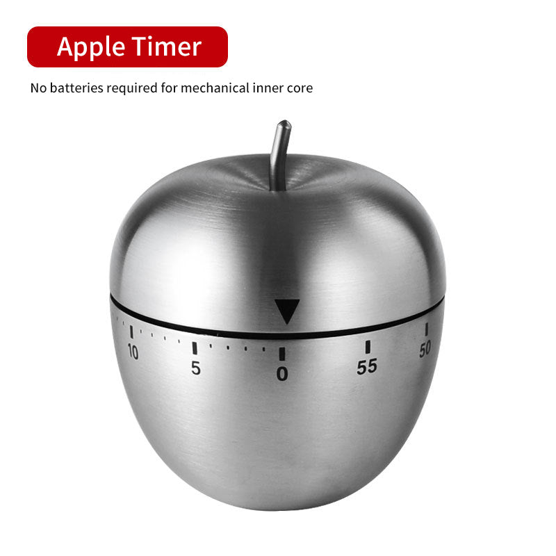 Apple timer-shaped stainless steel mechanical countdown with top stem