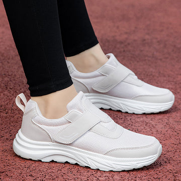 Men's breathable slip-on walking shoes, white mesh with hook-and-loop straps
